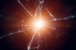 The image is of broken glass with a light shining through to represent the concept of breaking the trauma bond