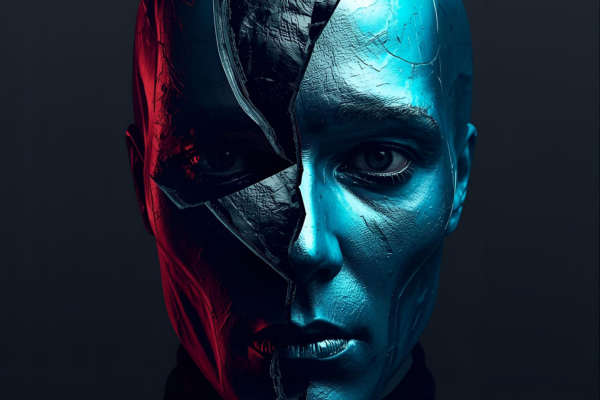 Image of a face in blue and red to represent the course certificate in narcissistic awareness
