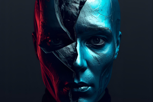Image of a face in blue and red to represent the course certificate in narcissistic awareness