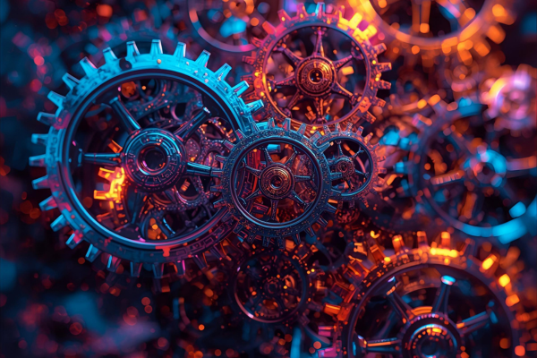 Image of colourful cogs of all sizes. The image represents the course Supporting Neurodiversity for Teams