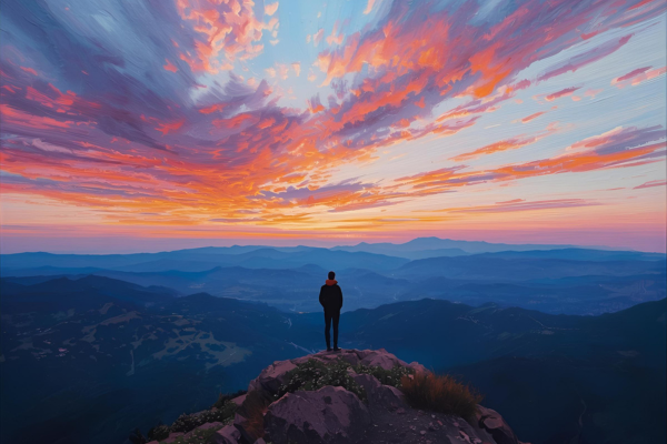 image of a person on top of a mountain with a sunrise. The image represents the course Certificate in Understanding ADHD